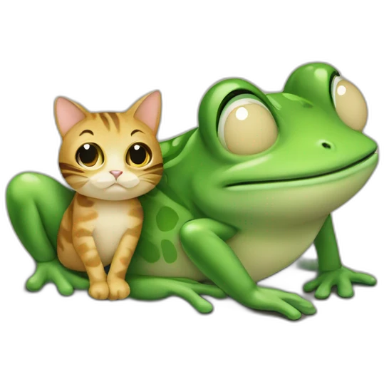 Grenouille et chat qui se font un câlin emoji