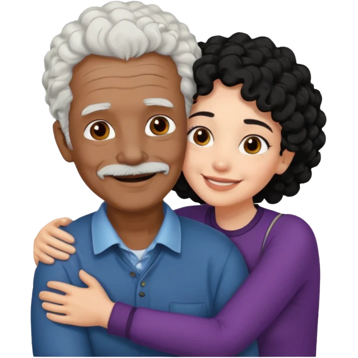  White no hiar Old man hugging dack skin curly hair woman emoji