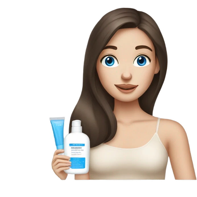 White Skin care on white freackles skin of a brunett blue eyed girl using skin care products  emoji