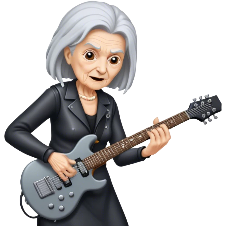 Old woman playing a heavy metal guitar emoji