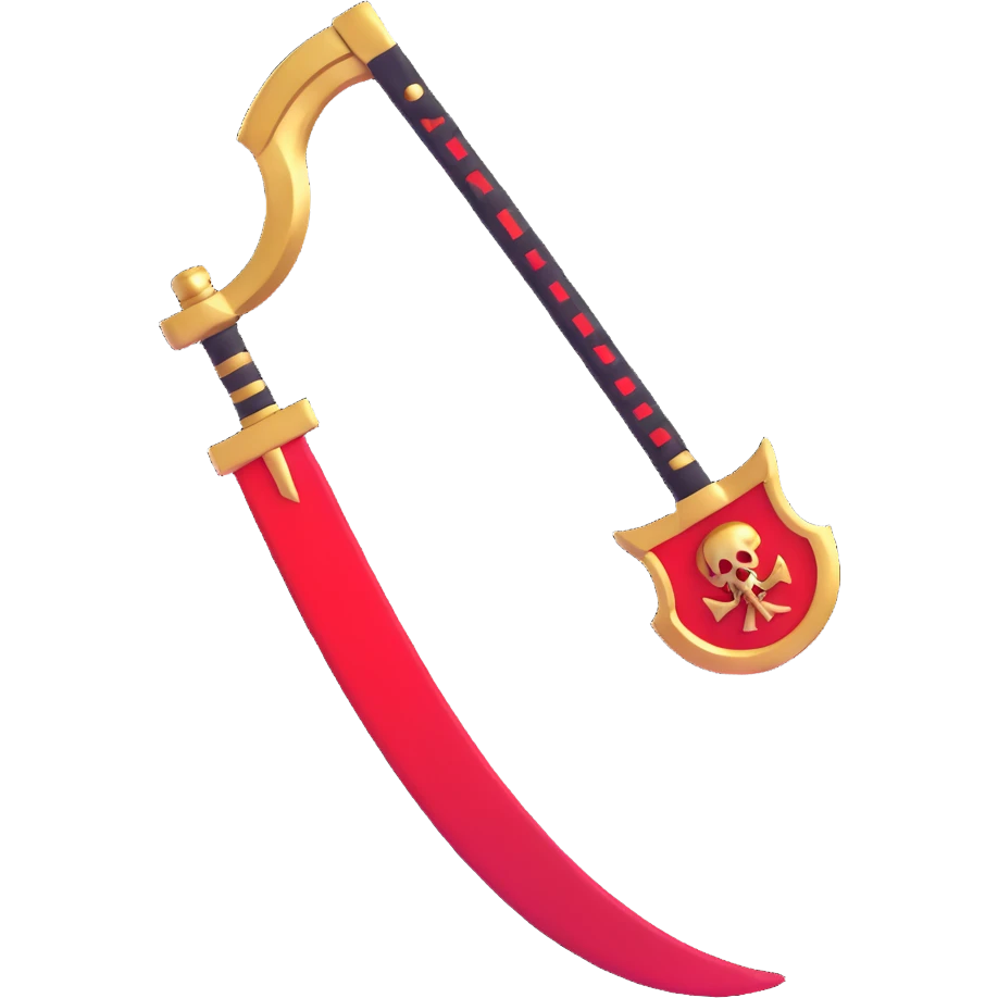 Golden sickle weapon with red highlights, Reaper symbol emoji