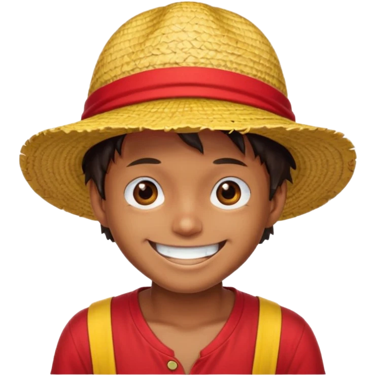 Luffy with a big smile and red shirt with yellow and red straw hat emoji