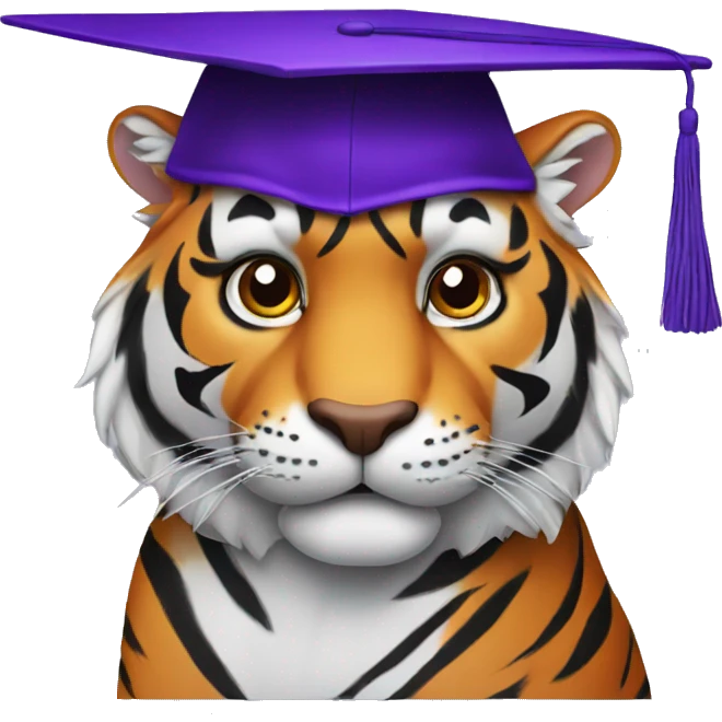 Tiger with purple graduation hat emoji