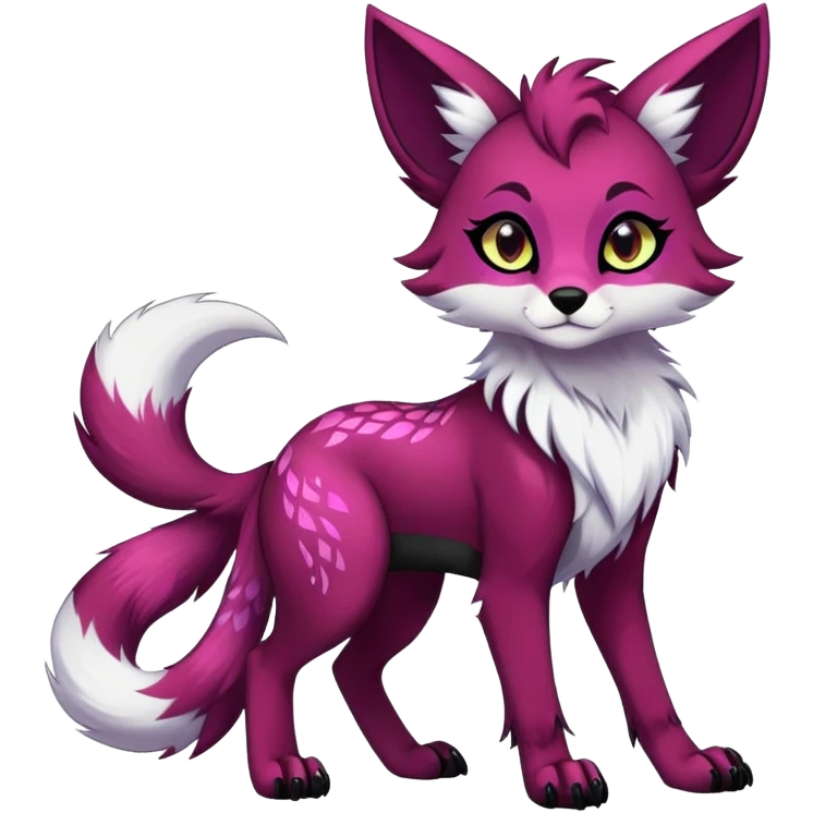 Vibrant edgy gothic Falvie-Fionbri-creature-sparkle-vixen-fursona, full body, with random markings emoji