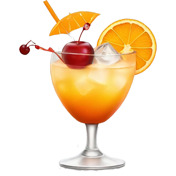 Cocktail garnished with an orange and a cherry emoji