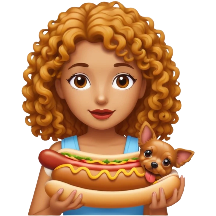 Hot dog girl curly and yorkie dog. emoji