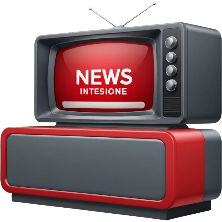 Create a baseboard to display the news headline and the interviewee's name, in a television style, using dark gray and red. In one corner, include a rounded space for the media outlet's logo. emoji