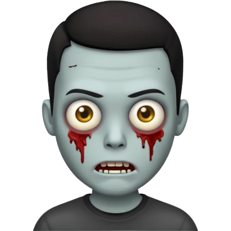 zombie iPhone emoji with buzz cut black hair and black t-shirt emoji