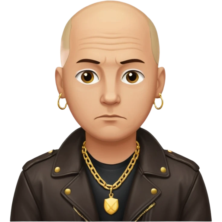 Bald Russian 1990s gangster emoji, leather jacket, gold chain, serious face emoji