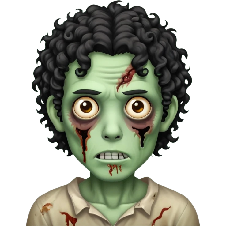 Zombie de cabelo cacheado médio preto que cobre a testa emoji
