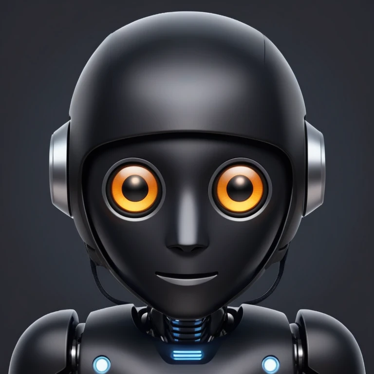 modern face of a black robot with white led eyes, red background emoji