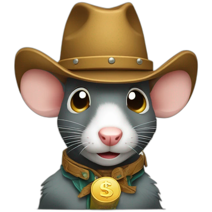 greedy cowboy rat with dollars in the eyes emoji