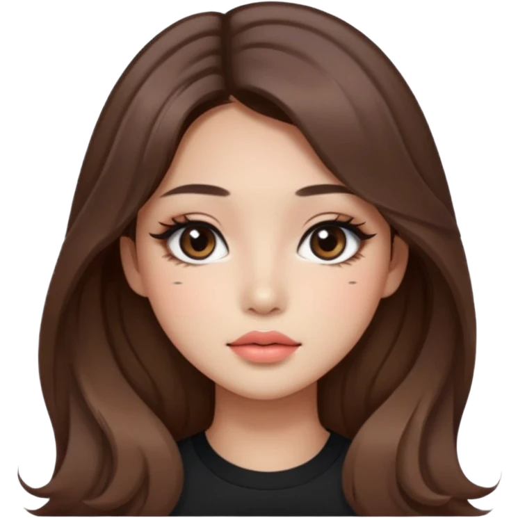 “korean straight brown hair Emoji girl, soft eyeliner and blush, gradient lips, light brown shimmer eyeshadow, long wavy hair,  emoji
