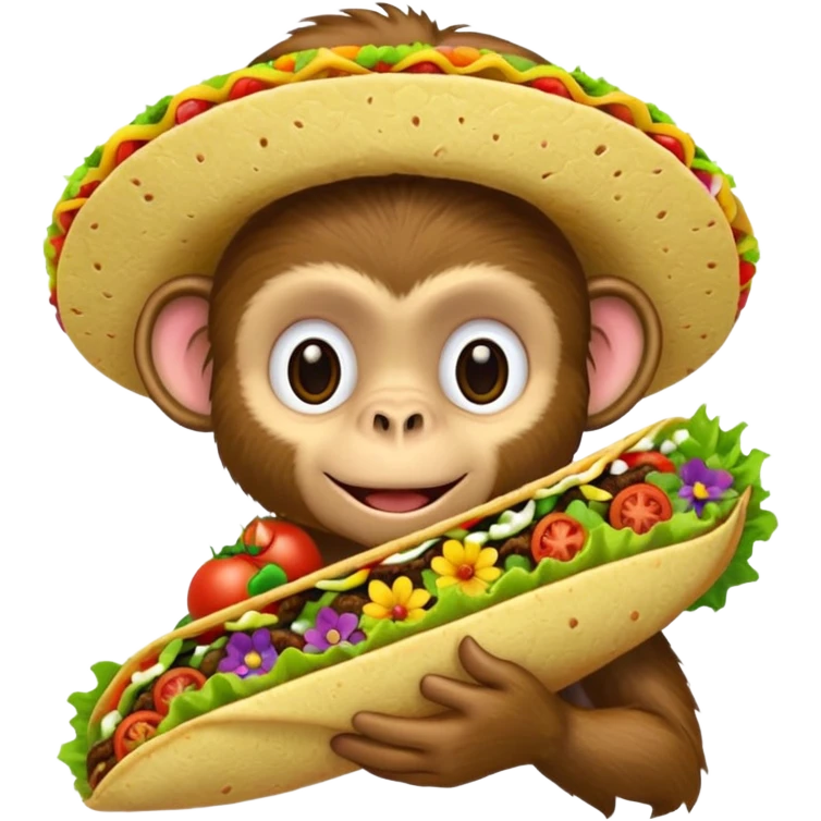 A monkey holding a taco and flowers  emoji