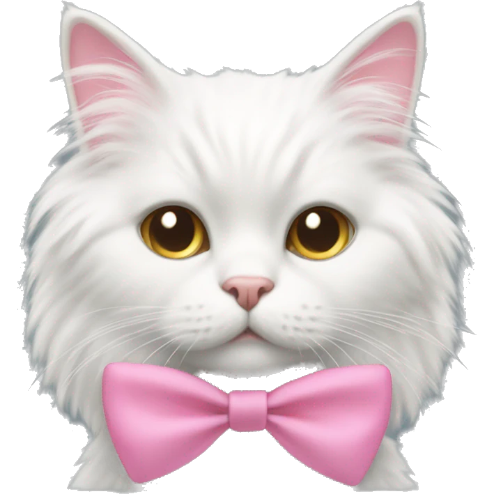 White fluffy cat with a pink bow on right ear emoji