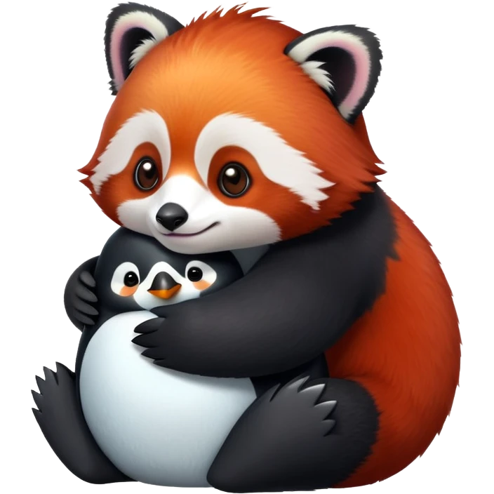 Red panda hugging a penguin  emoji