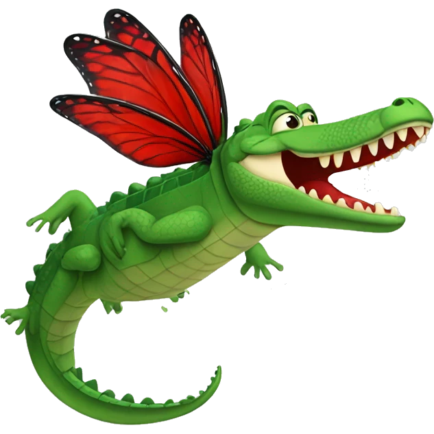 An animal similar to a green crocodile but with red butterfly flies emoji
