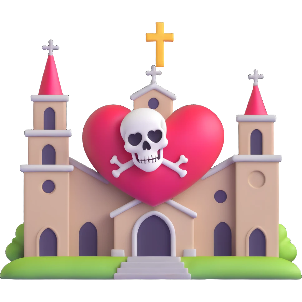 heart, skull, and church together emoji
