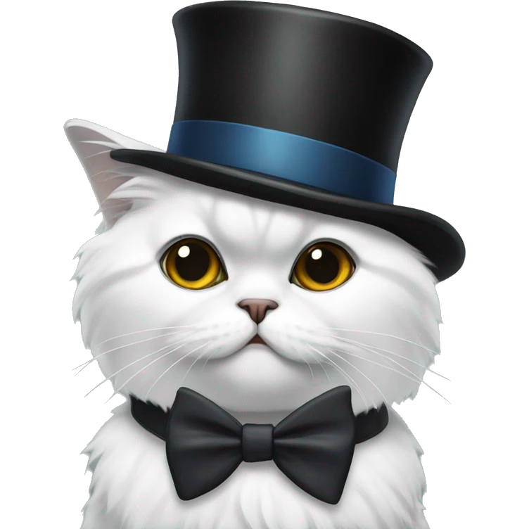 black persian cat with a tophat and bow tie emoji