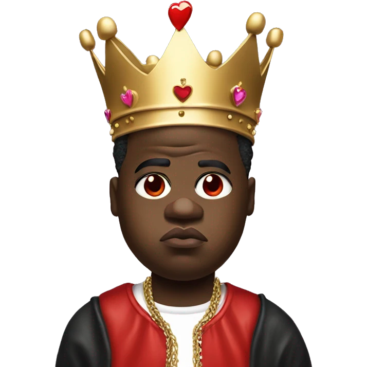 Notorious BIG with hearts on his eyes and a tilted crown on his head emoji