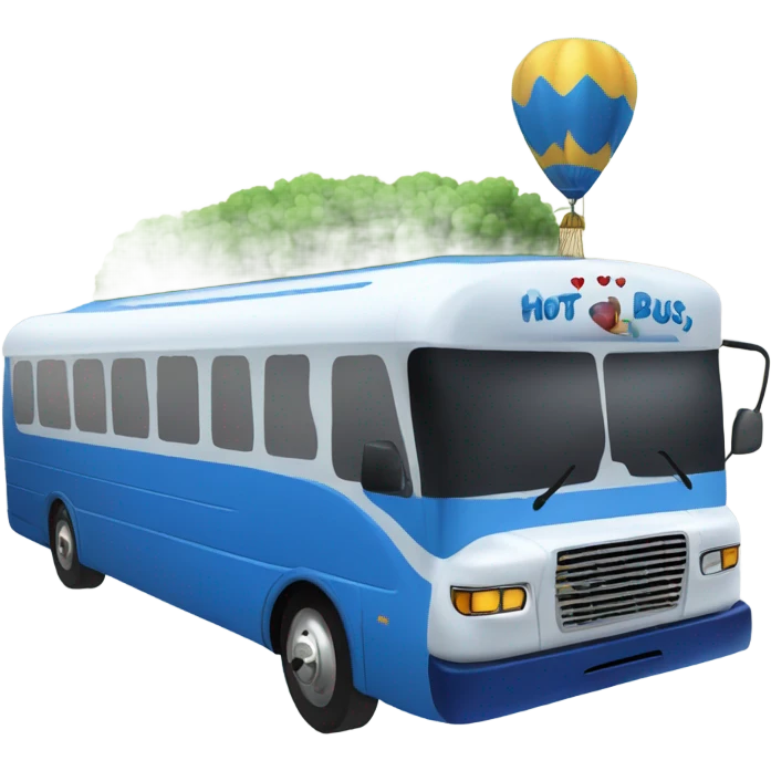 Blue party bus with a blue and white hot air balloon on top  emoji