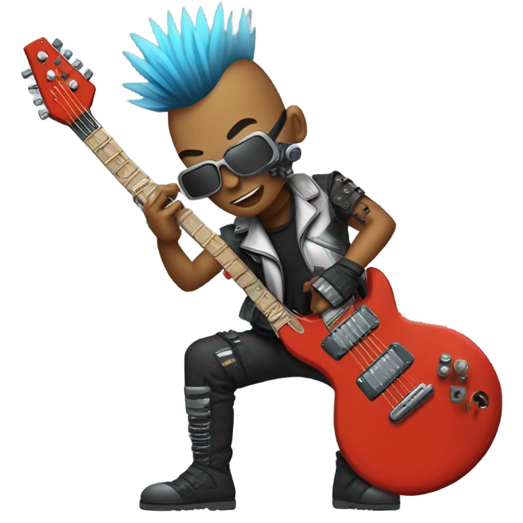 cyberpunk rockstar, mohawk,  mechanical sci-fi electric guitar emoji