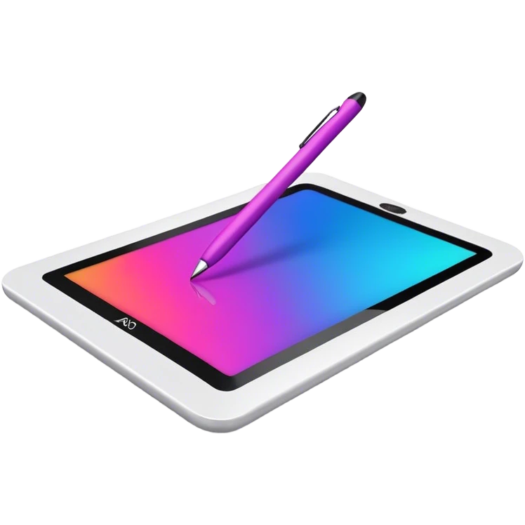 Computer graphics, digital art tools, graphic tablet, stylus, vibrant colors, smooth lines, modern design elements, minimalistic, on a white background, no extra details. emoji