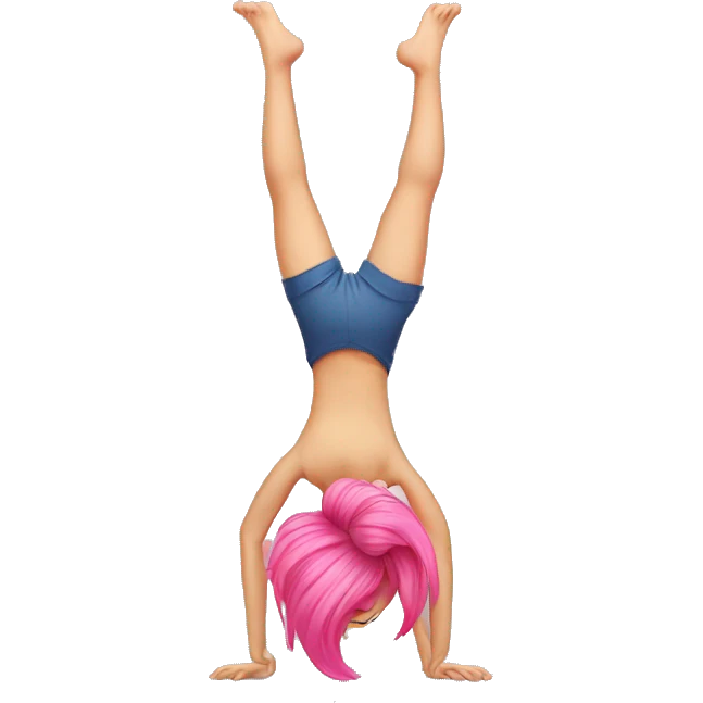 Girl doing a handstand with pink hair  emoji