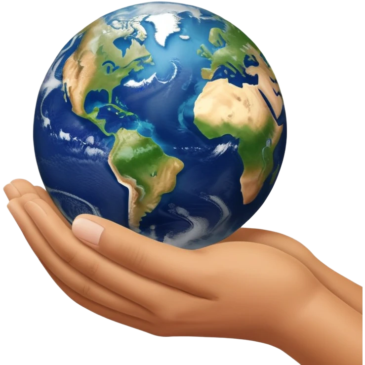 a hand raising the planet earth emoji