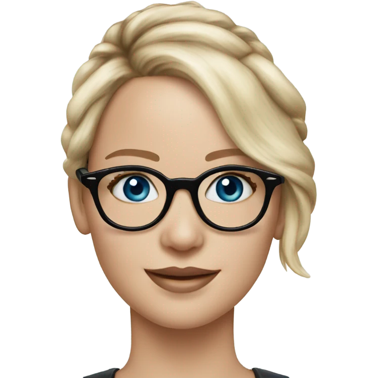 Realistic Jennifer Lawrence wearing black glasses and blue eyes happy  emoji