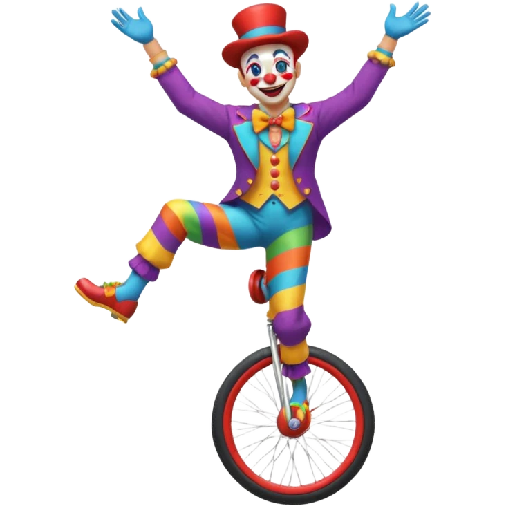 Acrobatic clown balancing on a unicycle while juggling emoji