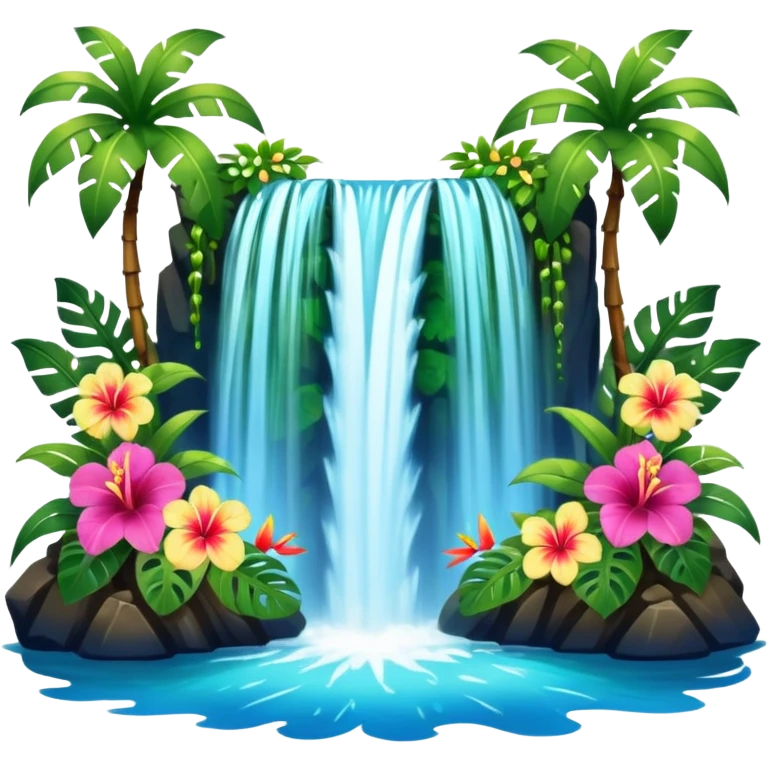 Hawaiian waterfall with flowers emoji