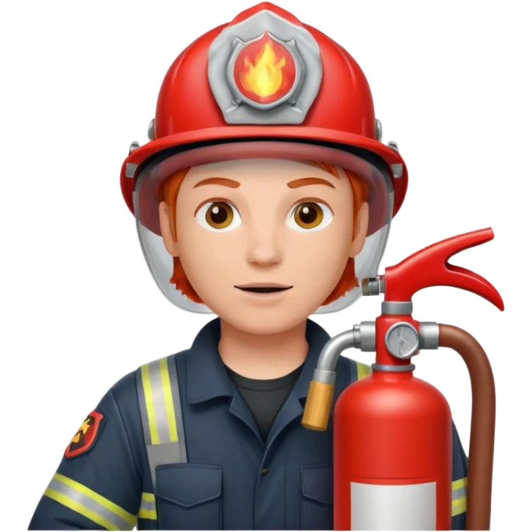 red haired Firefighter with respiratory protection with fire extinguisher emoji