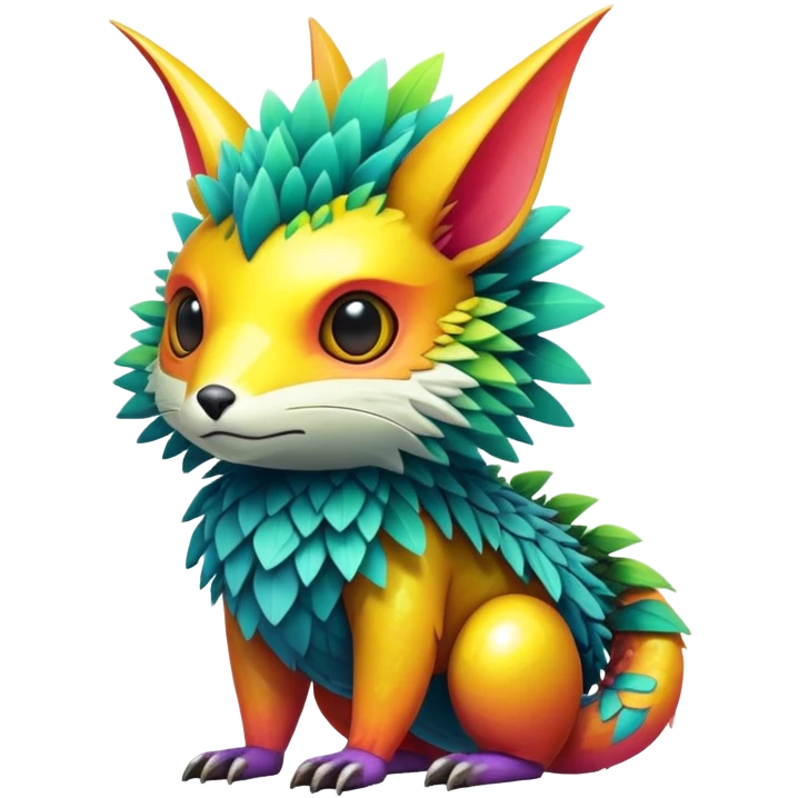 Tropical futuristic lush warm-colored modern colorful cyber-Fakémon-Trico-creature emoji