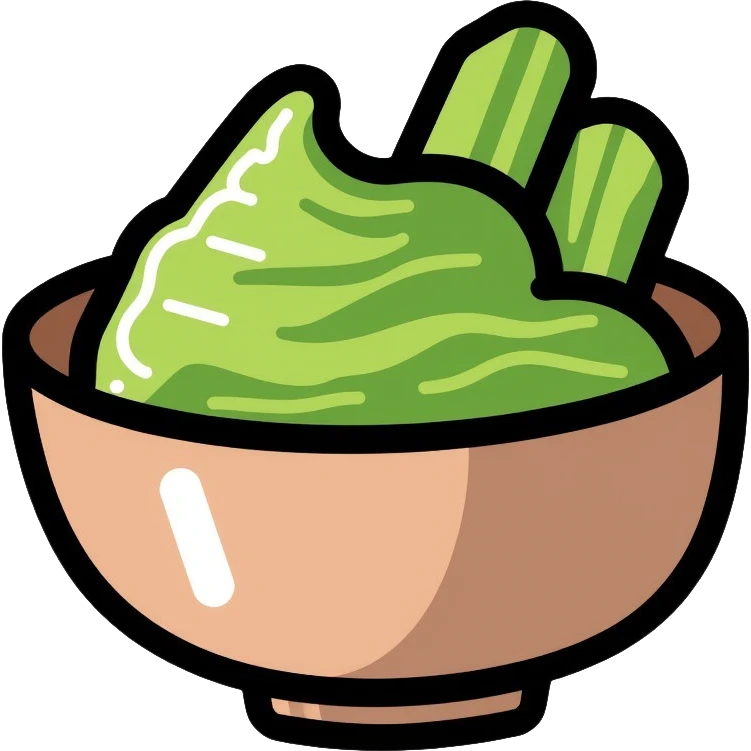 Wasabi root and ground wasabi paste in a bowl emoji