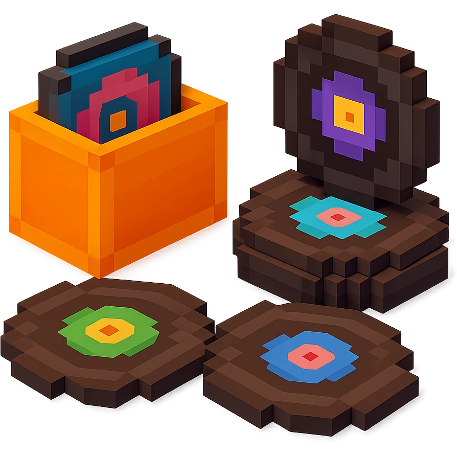 vinyl records collection with colorful labels and a retro feel emoji