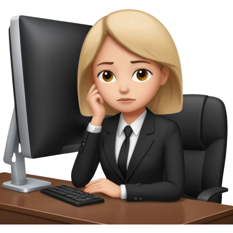 female office worker sad face on computer interview emoji