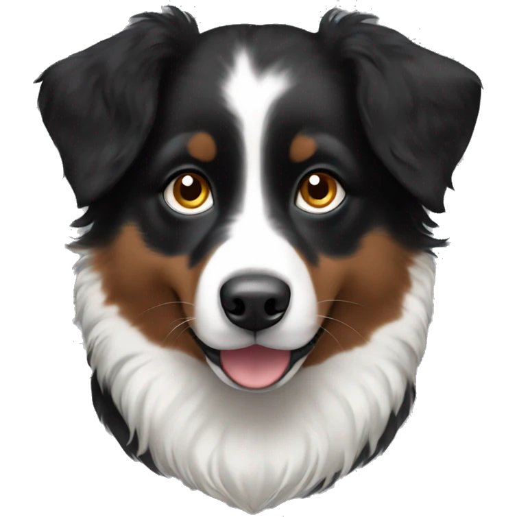 Small black australian shepherd dog with dark brown eyes and black face emoji