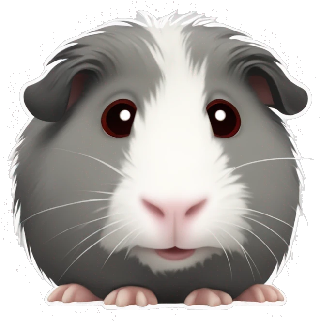 Fuzzy grey Guinea pig with white patches and with dark red eyes  emoji