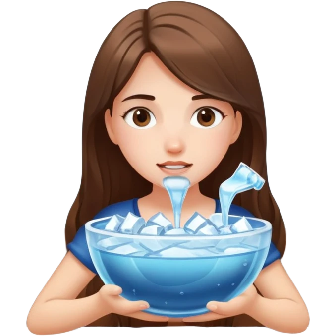 Girl dipping her face in a bowl full of ice with highly enriched water in a bowl in a large mansion emoji