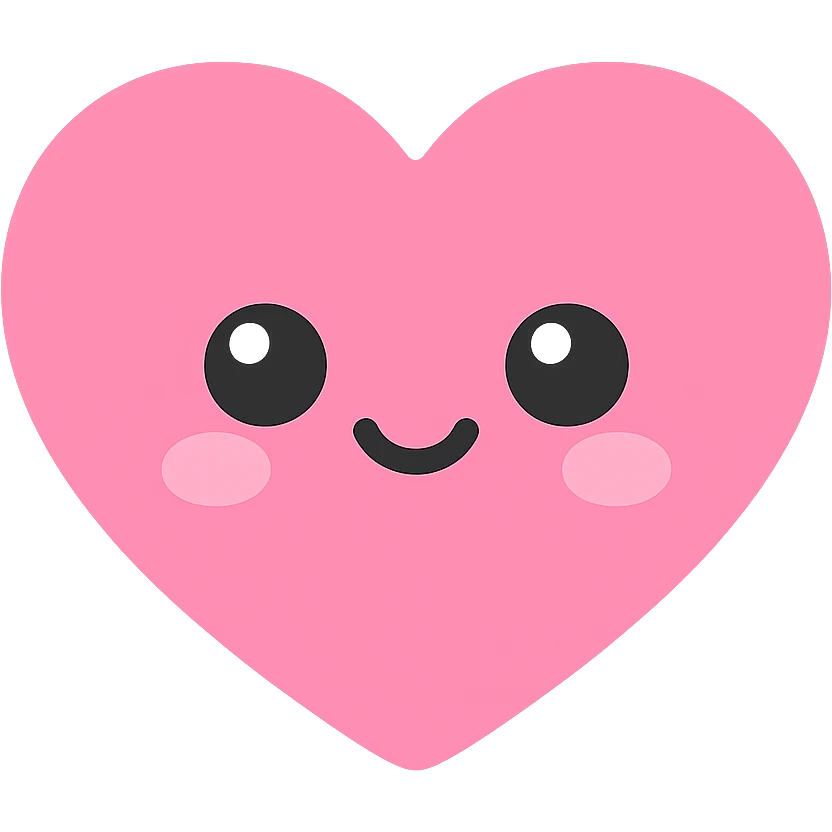 pink kawaii heart with shiny eyes and blushing cheeks emoji