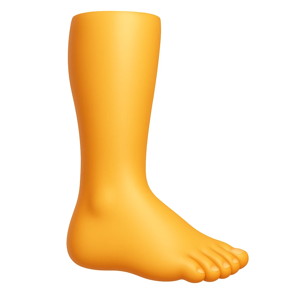 Create a single leg emoji that looks exactly like one of the legs in the reference image, in iOS emoji style. The emoji should have 3D appearance, shiny surface, smooth gradients, soft shadows, and a realistic leg and foot with the classic emoji look. emoji