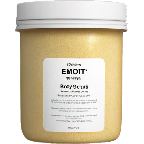 body scrub pot with label emoji