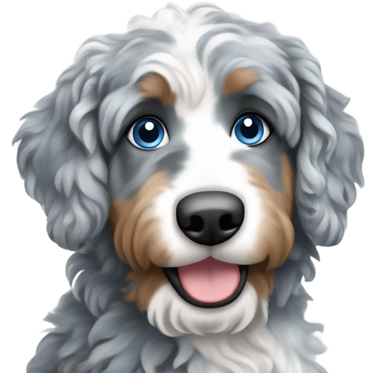 Bernadoodle with blue Merle coat and blue eyes  emoji