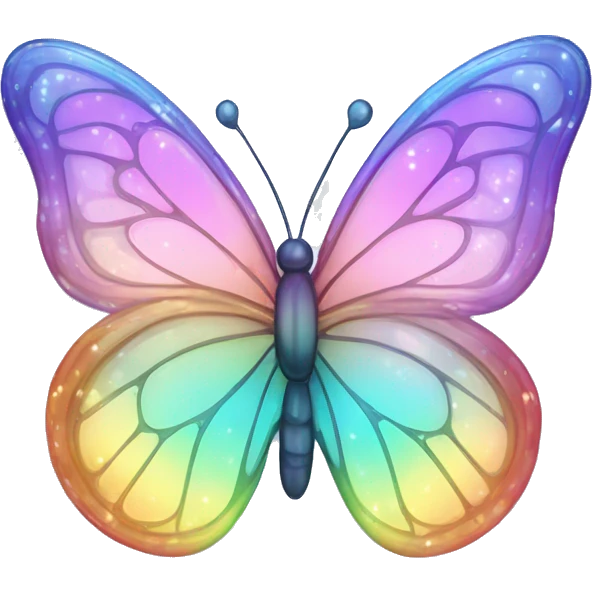 Sparkly Pastel rainbow-gradient iridescent glass butterfly emoji