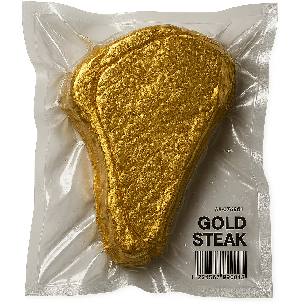 luxurious gold steak, glossy, vacuum-sealed style emoji