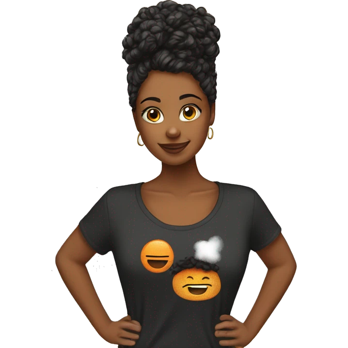 Mulher negra cabelo comprido camiseta laranja  emoji