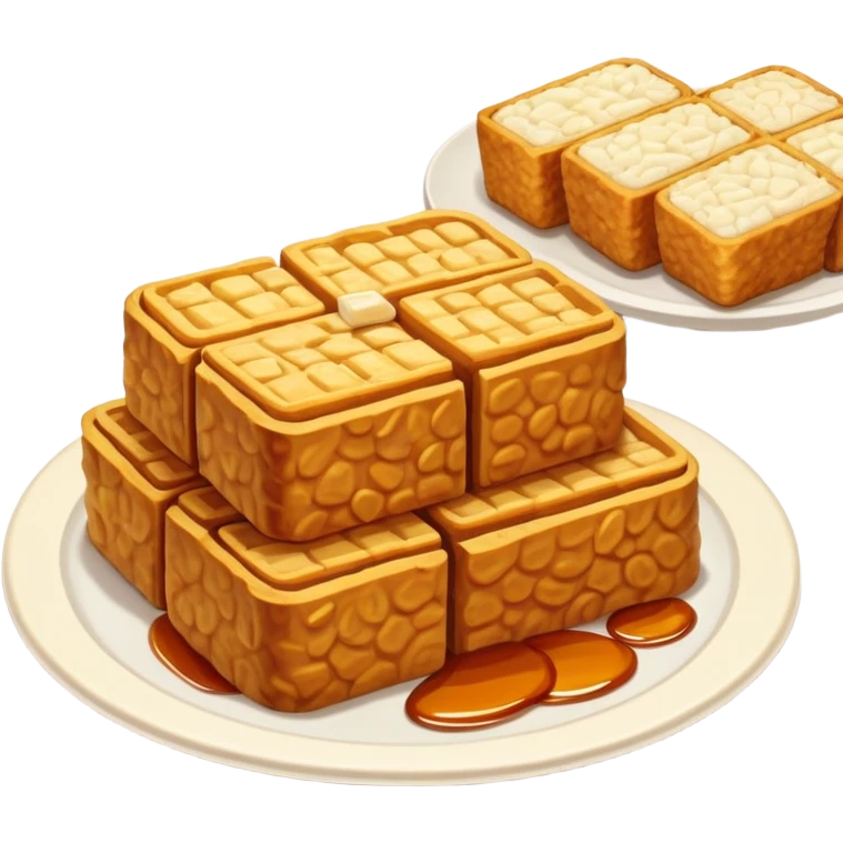 tempeh-cinematic-realistic-tempeh-dish-emoji,-depicted-as-crispy,-sliced-portions-of-fermented-soy-cake-with-a-golden-brown-finish,-rendered-with-detailed-textures-and-warm,-inviting-lighting emoji