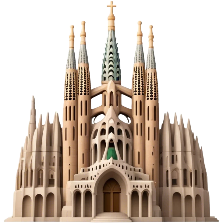 Cinematic Realistic Sagrada Fam√≠lia Landmark Emoji, depicted with the intricate, soaring architecture of the basilica rendered with detailed textures and dramatic, ethereal lighting. emoji