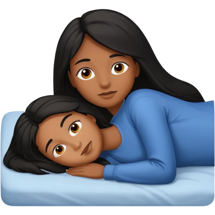 Piel morena, pelo largo  acostada en una cama emoji